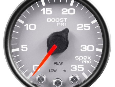 AutoMeter Gauge Boost 2-1 16in. 35PSI Stepper Motor W Peak & Warn Silver Blk Spek-Pro Cheap